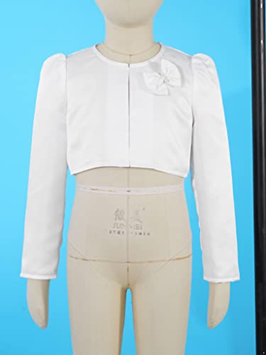 Sholeno Kids Flower Girls Long Sleeve Satin Wedding Bolero Shrug Open Front Solid Bow Birthday Party Short Cardigan2