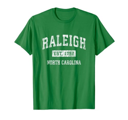 Raleigh North Carolina NC Vintage Established Sports Design T-Shirt, Men, Kelly Green, Small