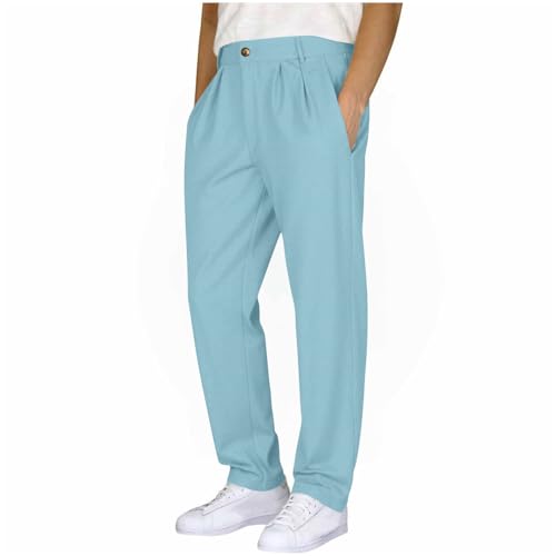 Cambkatl Men's Straight Casual Cotton Linen Dress Pants Pleated Front Lightweight Business Golf Beach Trousers with Pockets