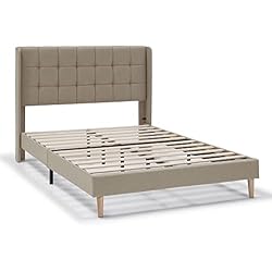 Arcon Cama 150 X 200 HOMN LIVING Estructura de Cama tapizada Esther de 30 cm, Base para colchón, Somier de láminas de Madera, Montaje Sencillo, 150x190 cm, Beige