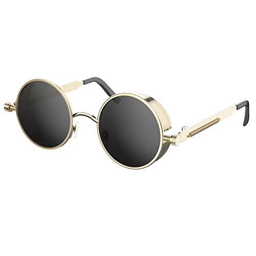Image of PROUDDEMON Retro Gothic Steampunk Sunglasses for Women Men Round Lens Metal Frame