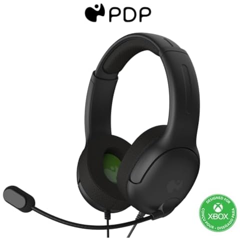 PDP Gaming AIRLITE Xbox Headset with Noise-Cancelling Microphone, Licensed Microsoft Series X|S, Xbox One Accessories, PC/Windows 10/11, Lightweight Wired Power Stereo headphones - Black Cover