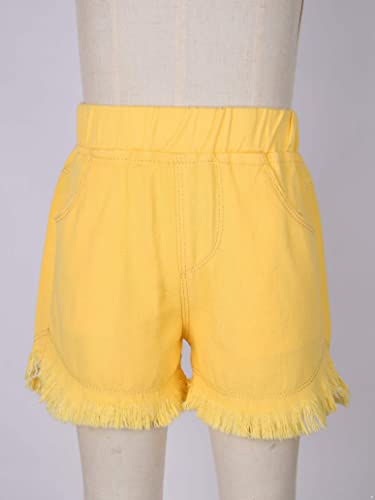 Girls Tassel Hem Denim Pants Kids Loose Fit High Waistband Hot Pants Summer School Wear3