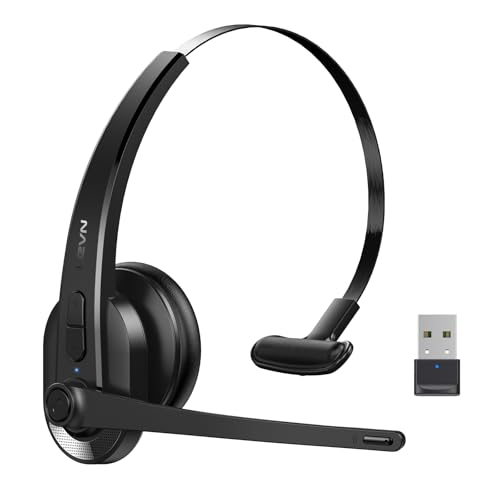LEVN Wireless Headset with Mic for Work, Bluetooth Headset with Microphone-AI Noise Cancelling, Single-Ear Wireless Headphones with Mic & USB Dongle for PC/Computer/Call Center/Laptop/Teams/Zoom/Home