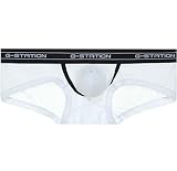 [ジーステーション] ボクサーパンツ メンズ 2XL ホワイト 光沢ロゴウエストバンド プレミアムチャイナ ショートボクサー PERFECT SEE-THROUGH