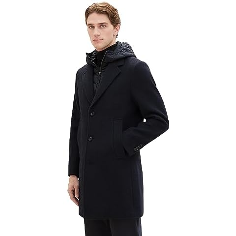 TOM TAILOR Men's Wool Coat with Hood Cover