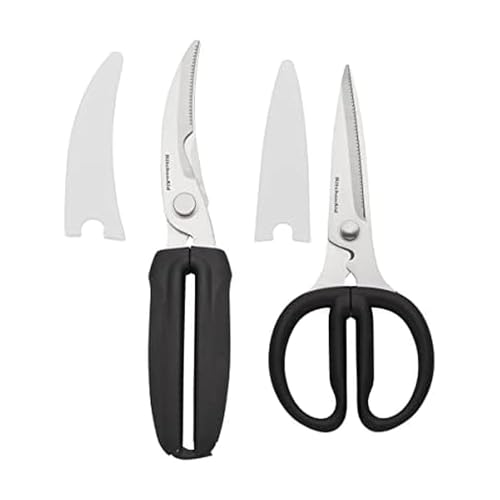 KitchenAid Stainless Steel All Purpose and Poultry Shears Set with Soft Touch Handles, 2 Piece, Black