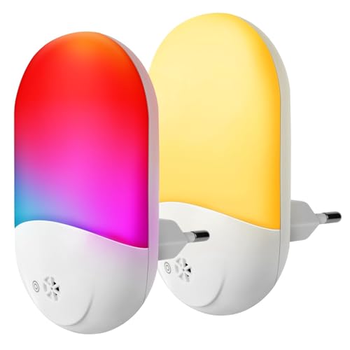 Opard LED Nachtlicht Steckdose Kinder RGB (2 Stücke) Dämmerungssensor für Babyzimmer, Kinderzimmer, Schlafzimmer, Badezimmer und Wohnzimmer