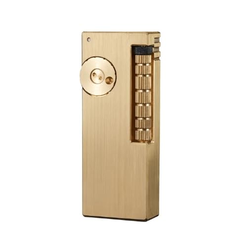 Image of Smoke King Side Slip Sovereign Spark Narrow Series Fluid Lighter - Solid Brass Refillable Pocket Lighter, Slim Rectangular Design, Durable Sealed Construction for Everyday Carry