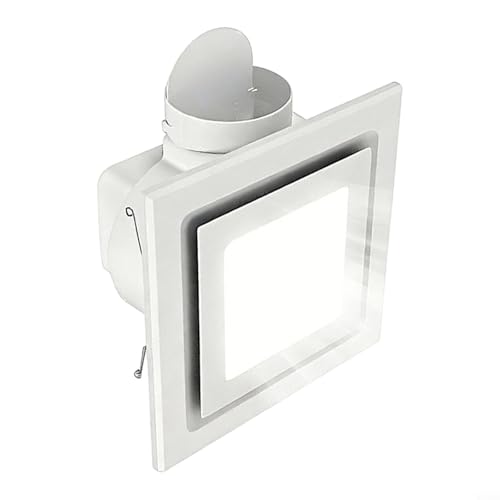 NINMORTH Ventilador de escape silencioso para baño con luz, ventilación de bajo ruido de 0.9 senos, eliminación de vapor, montaje en techo integrado LED de 80 pies cuadrados, blanco (10 pulgadas)