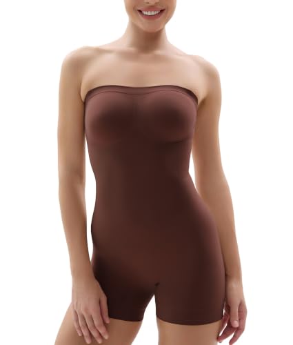Image of SHAPERX Strapless Shortie Bodysuit for Women Tummy Control Shapewear Seamless Sculpt Body Shaper with Removable Straps