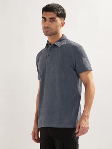 Image of Nobero Textured Polo T-Shirt for Men | Polo T-Shirts for Men | Regular Fit | Textured Fabric | Contrast Collar | Casual & Smart Casual