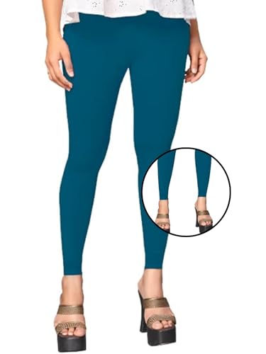 Image of Women's Cotton Skinny Leggings with Ankle Length Solid Pattern Mid Rise and Elastic Closure | Cotton Skinny Leggings for Womens