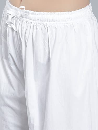 Image of Seva Chikan Hand Embroidered Lucknowi Chikankari Regular Straight White Trouser Palazzo for Women SCL11025
