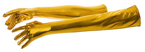 VSVO Womens Shiny Metallic Spandex Gloves (14in Gold)