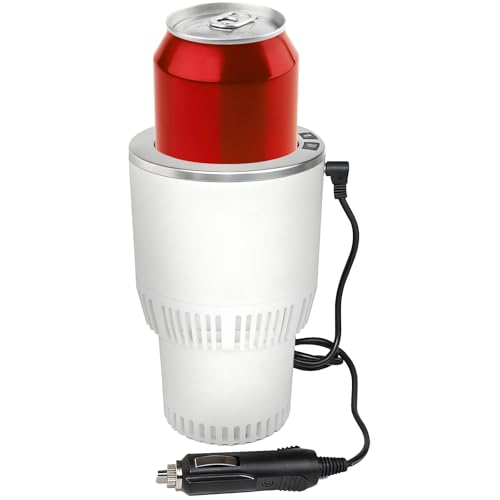 Premium 2-in-1 Car Cup Cooler Warmer Smart Car Cup Mug Holder Auto Tumbler Holder (White and silver)