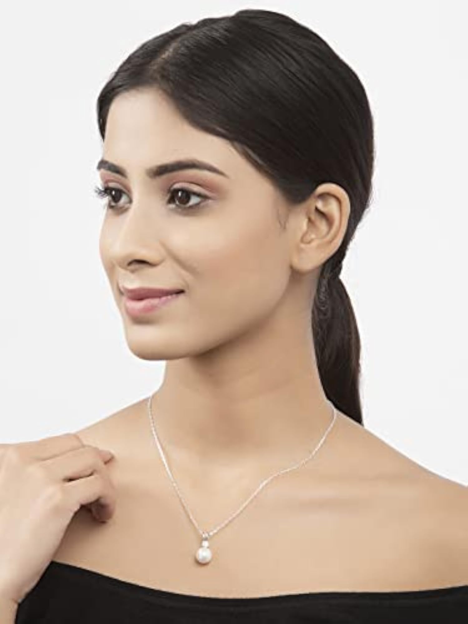 Women's 925 Silver Classic Pearl Pendant with Chain