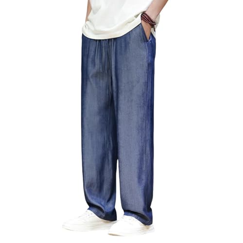Pantalon homme soie de glace coupe droite décontracté style chinois été
