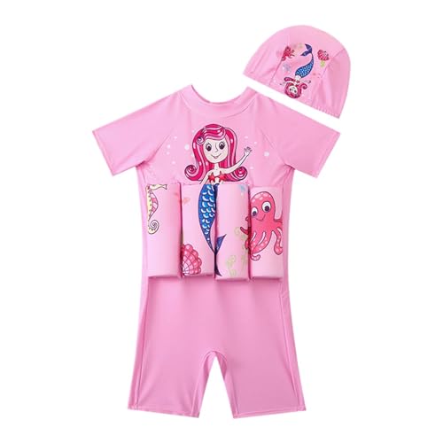 Generisch Traje de baño para niños de 7 a 10 años, con flotación, ayuda para entrenamiento de natación, traje de baño para niñas, Natación B2-rosa claro, 7-8 años
