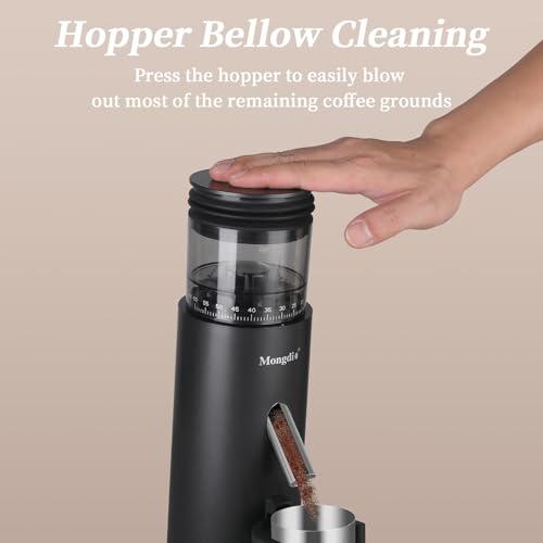 Image of Mongdio Electric Burr Coffee Grinder, Single Dose Burr Coffee Grinder, With 60-Step Grind Settings and 2600mAh Battery, For Drip, French Press, Espresso Moka Pots, Black