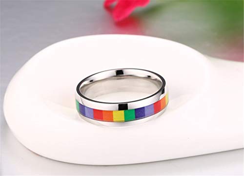 Stainless Steel Jewelry Unisex LGBT Pride Gay Lesbian Flag Rainbow Double Rings Pendant Necklace3