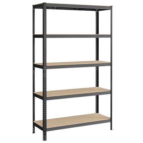 SONGMICS Étagère de Rangement à 5 Niveaux, 60 x 120 x 200 cm, Capacité 750 kg, Planches Réglables, Style Industriel, pour Cuisine, Salon, Gris GLR060G01