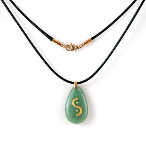 Collier Mixte Homme Femme - Pendentif Aventurine Verte naturelle gravée - Pierre de protection Porte bonheur - Amulette - 1 chaine Inox Plaquée Or 18k L 45cm + 2 cordons L 45cm et L 55cm Cover