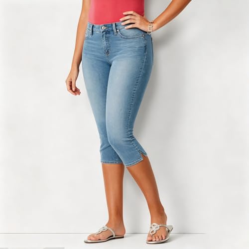 Vaqueros 3/4 para mujer elásticos con cintura alta estilo capri ajustado 3