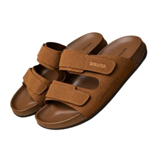 soluxe Men’s Royal Slippers | Adjustable Hook & Loop Strap | Lightweight Footwear | Home & Outdoor Mens Footwear | Casual Wear |Everyday Use - Tan-picture-14