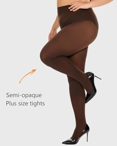 Image of DUCMODA Plus Size Tights for Women, Ultra Soft Solid Color Semi-Opaque Pantyhose, Nylon High Waist Stockings 1X 2X 3X 4X