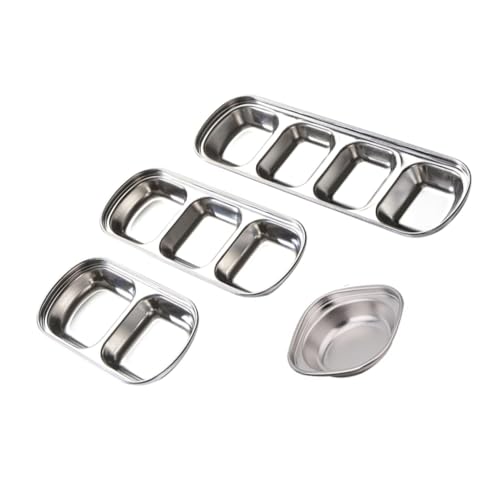 Cabilock 4 Piece Home Seasoning Dish Set Stainless Steel Sauce Dishes Divided Sauce Dishes for Side Dishes Sauces Vinegar Compact Safe
