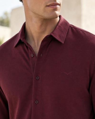 Image of Nobero Everyday Comfort Shirt for Men | Cotton Shirts for Men in 205 GSM Plated Interlock | Stand Collar | Regular Fit | Full Sleeve