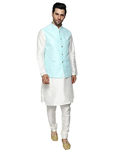 Image of Uri and MacKenzie Men's Silk Blend Kurta Churidar Pyjama with Stylish Nehru Jacket