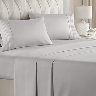 King Size Sheet Set - Breathable & Cooling - Hotel Luxury Bed Sheets - Extra Soft - Deep Pockets - Easy Fit - 4 Piece Set - Wrinkle Free - Comfy – Light Grey Bed Sheets - Kings Sheets – Fitted Sheets