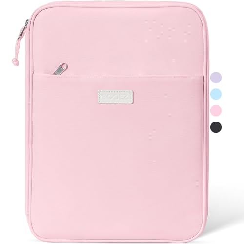 Sooez Zipper Binder Bag, 1 Inch Binders 3 Ring O-Ring, 5-Tab Dividers Expanding File Folder, 420-Sheet Capacity Three Ring Binder, Cute Organizer Storage for Student School Classroom Supplies, Pink