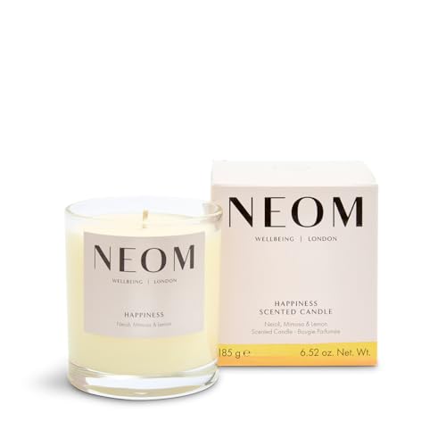 NEOM- Happiness Scented Candle 1 Wick | Essential Oil Aromatherapy Candle | Neroli Mimosa & Lemon | Scent to Make You Happy