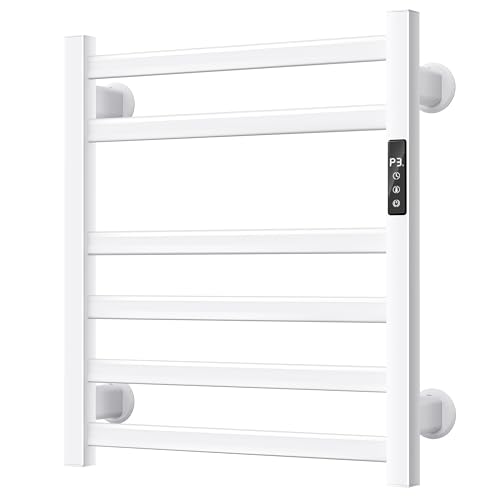 Electric Towel Warmer Wall Mounted, 6 Bar Heated Towel Rack with Intelligent Timer & Temp Control, Plug-in/Hardwire, Left and Right Compatible