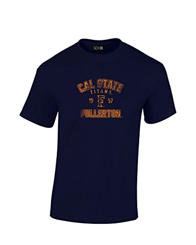 Cal State Fullerton Titans 100% Pre-Shrunk College Short Sleeve, Navy, LARGE
