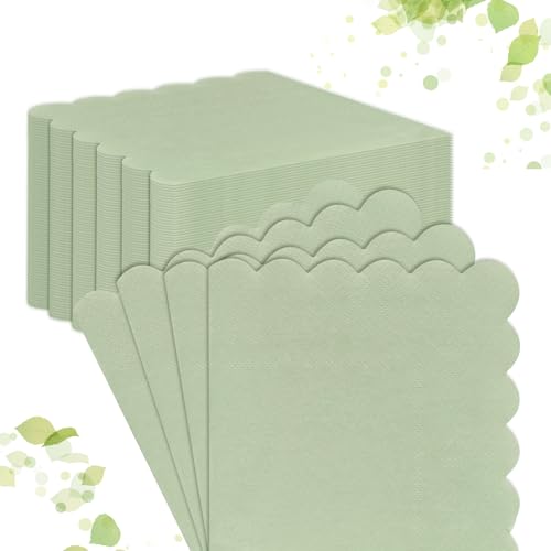 Serviette Papier Vert 120Pcs Serviette Papier Vert Sauge Anniversaire pour Fêtes Mariage Pique Nique (Type d'onde)
