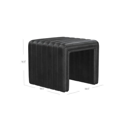 Image of HomePop 19 inch Modern Channel Tufted Ottoman - Black Faux Leather