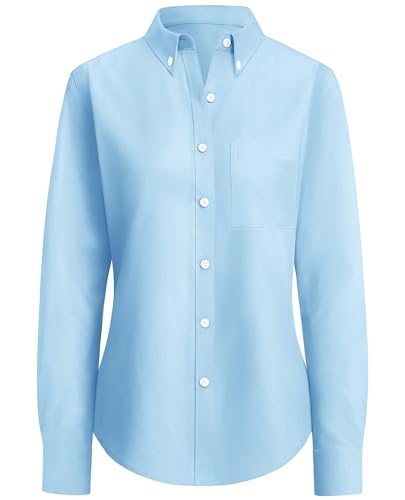 Image of siliteelon Button Down Shirts for Women Oxford Shirt Long Sleeve Classic Wrinkle Free Business Dress Shirts Work Office