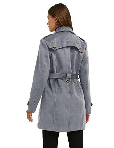 Wantdo Women's Casual Long Sleeve Double Breasted Pea Coat With Belt Grey M #TOP3