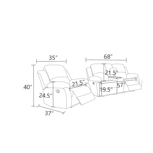 Image of Leather Manual Recliner Sofa Set, Adjustable Backrest Reclining Loveseat Sofa & Recliner Chair, Comfortable Reclining Seats for Home Theater, Apartment, Beige