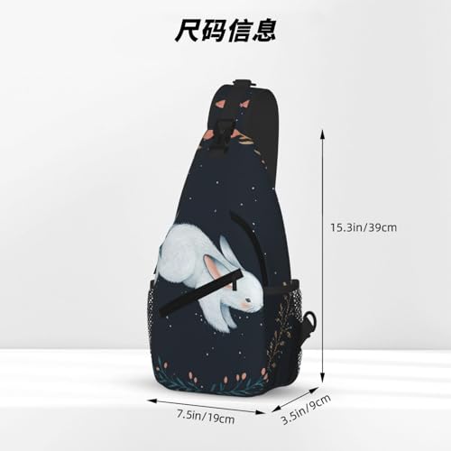 Cross Chest Bag Diagonally-Cute White Rabbit Print Durable Hiking Daypacks With Large Capacity For Women Men4