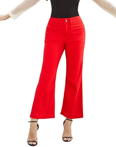 Women’s Wide Leg Petite Jeans High Waisted Stretchy Cropped Flare Jeans with Patch Pockets4