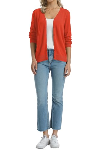 Image of QUALFORT Women's 100% Cotton Lightweight Cardigans Long Sleeve Knitted Button Down Sweater