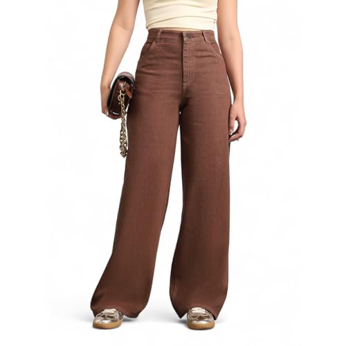 Image of Urbano Fashion Women's High Rise Loose Baggy Fit Washed Jeans Non-Stretchable