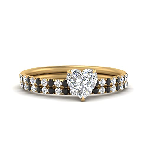 Image of Choose Your Gemstone Pave Petite Ring with Matching Wedding Band Yellow Gold Plated Heart Shape Wedding Ring Sets Minimal Modern Design Birthday Gift Wedding Gift US Size 4 to 12