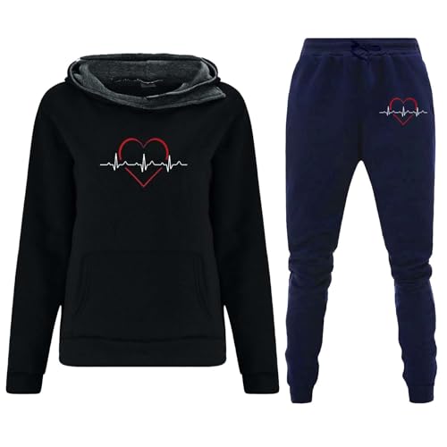 Generisch Conjunto para mujer, trajes de dos piezas, sudadera, sudadera, pantalones largos de jogger, conjunto de entrenamiento, chándal, sudadera, juego de sudaderas que juegan a la figura, Negro ,