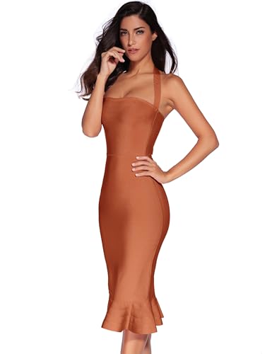 Image of meilun Womens Halter Fishtail Bandage Party Dress Elegant Wedding Guest Dress